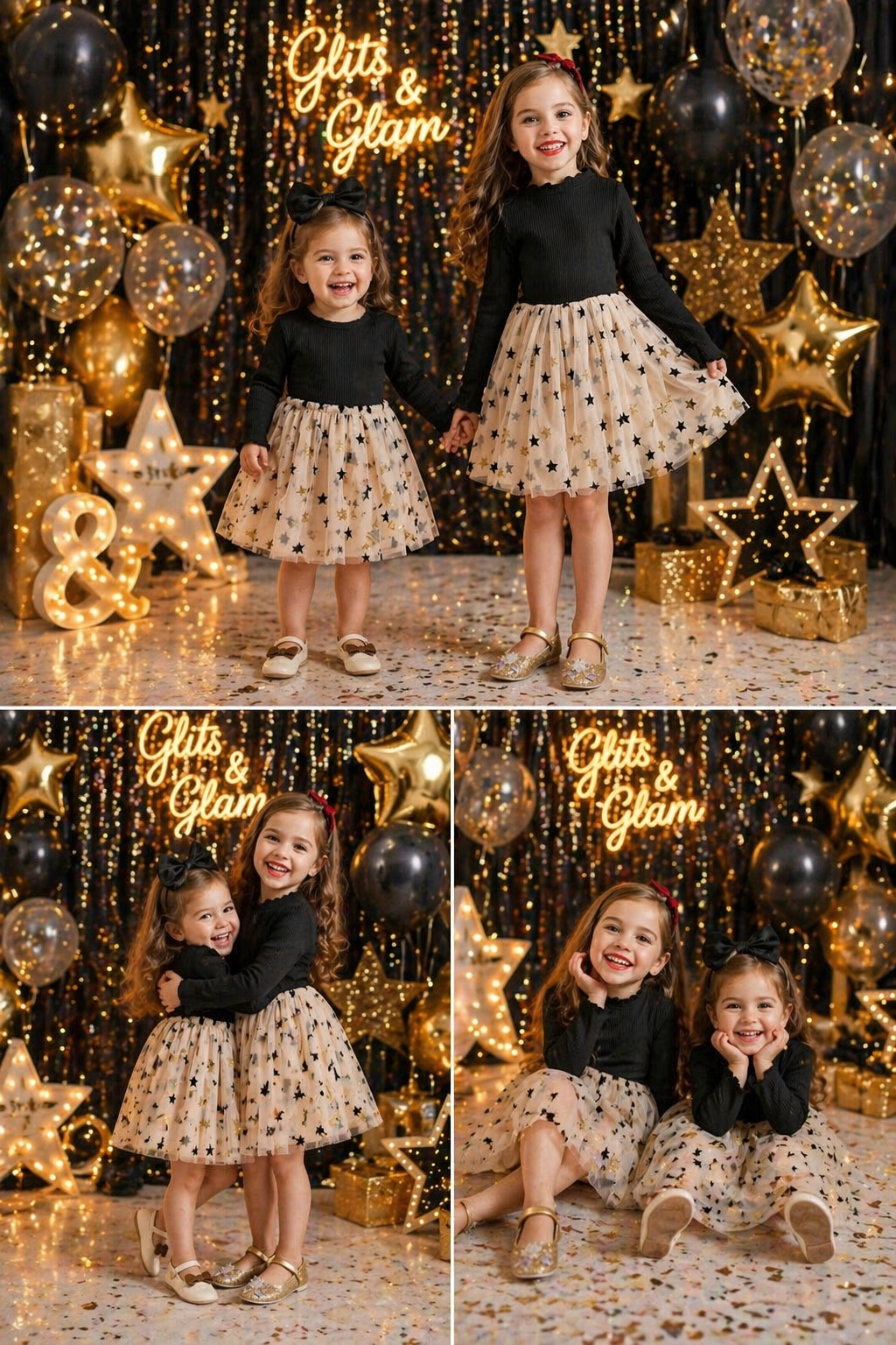 Long Sleeve Black and Champaign Star Dress #10020024