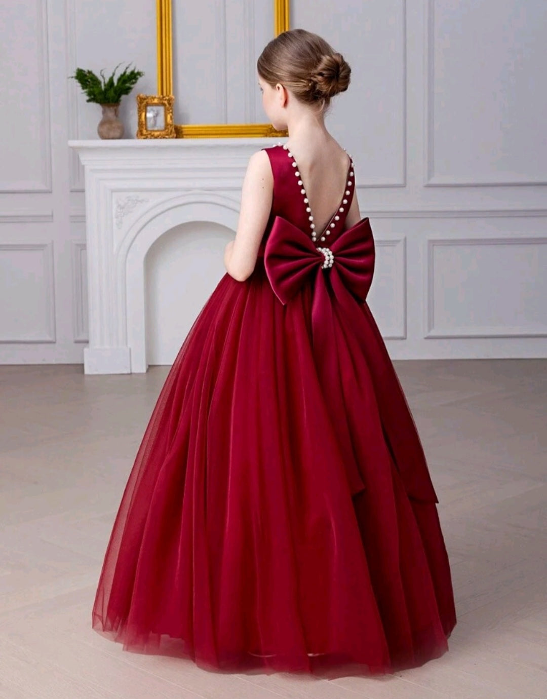 Maroon Special Occasions Dress with Big Bow