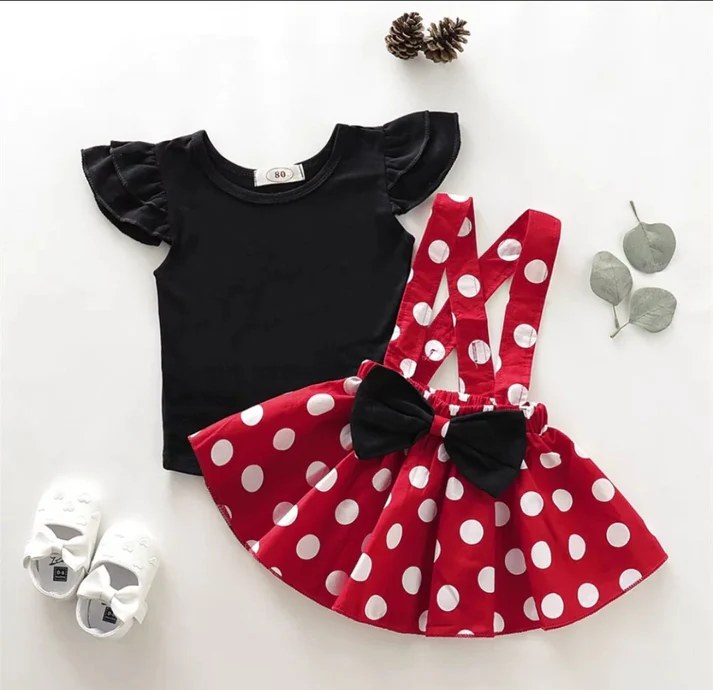 3pcs Polka Dots Print Short-sleeve Black and Red Baby Set
