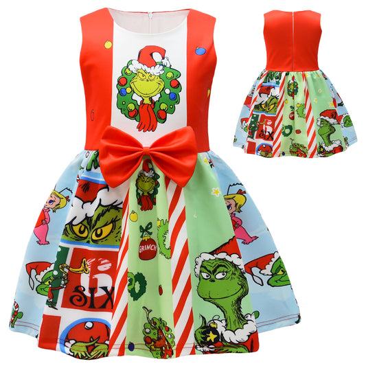 Girls Grinch bow dress