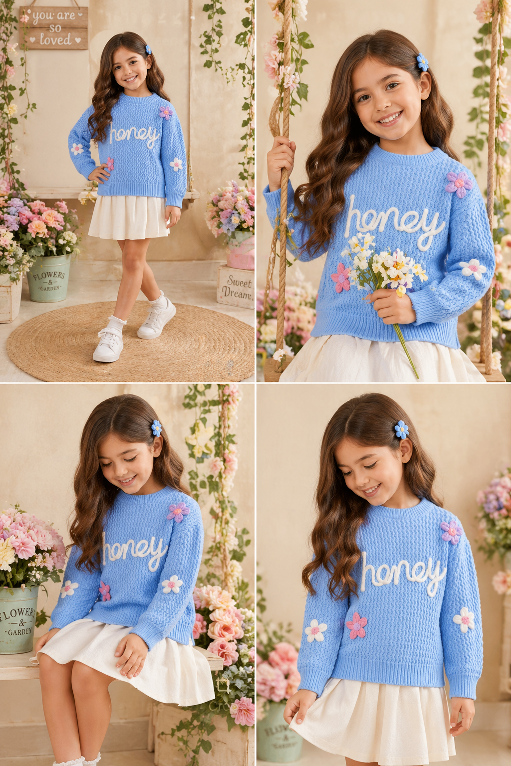 Honey Baby Blue Floral Sweater #10020013
