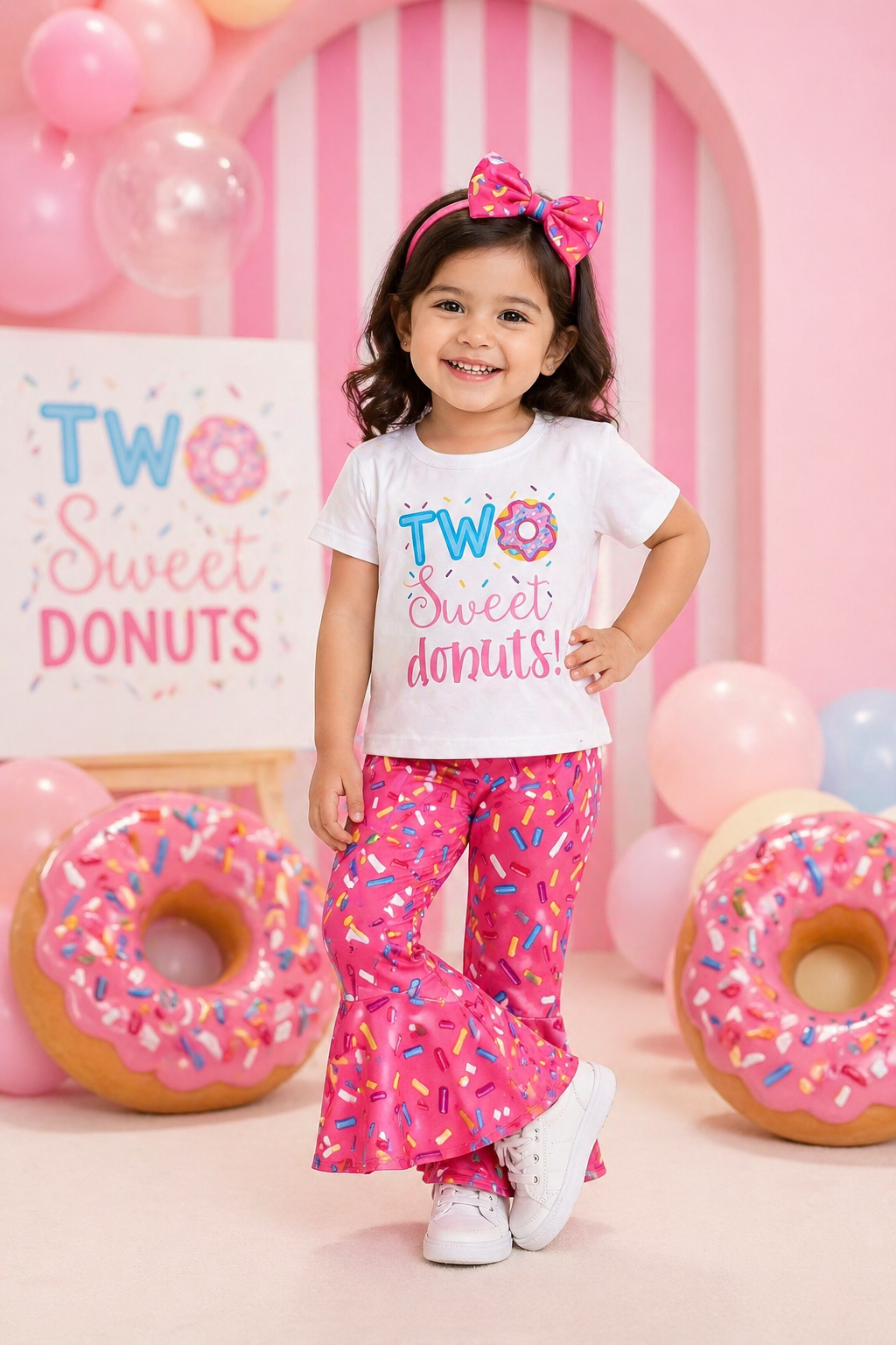 Two Sweet Donuts T-shirt with Bell Bottoms and Headband #1000284