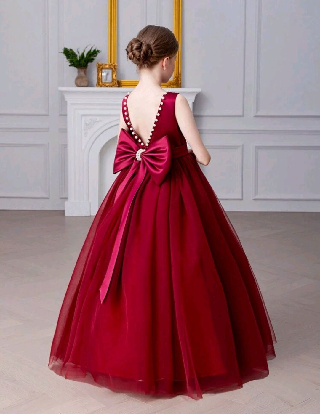 Maroon Special Occasions Dress with Big Bow