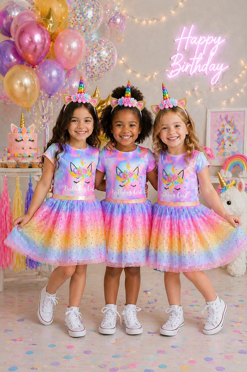 4 PCS Happy Birthday Unicorn Outfit #1001041