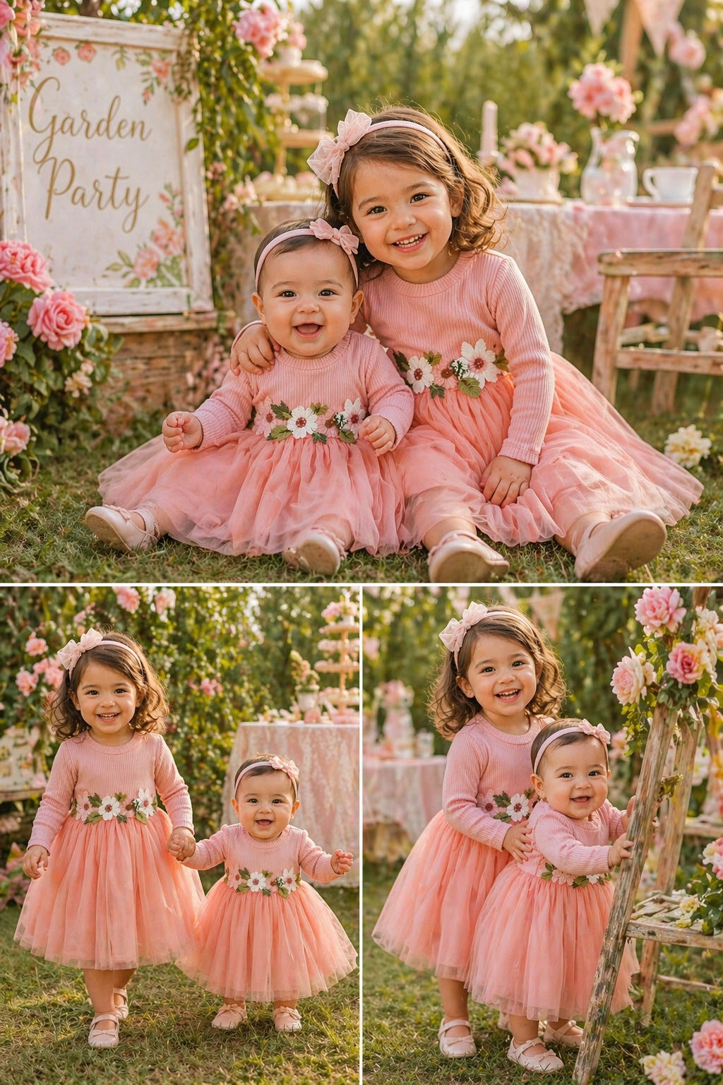 Pink Ribbed Long Sleeve Dress with Floral Design #1001017