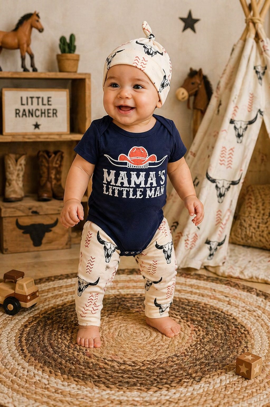 #200087 Mama's Little Man Romper, Pants and Pumpkin Hat