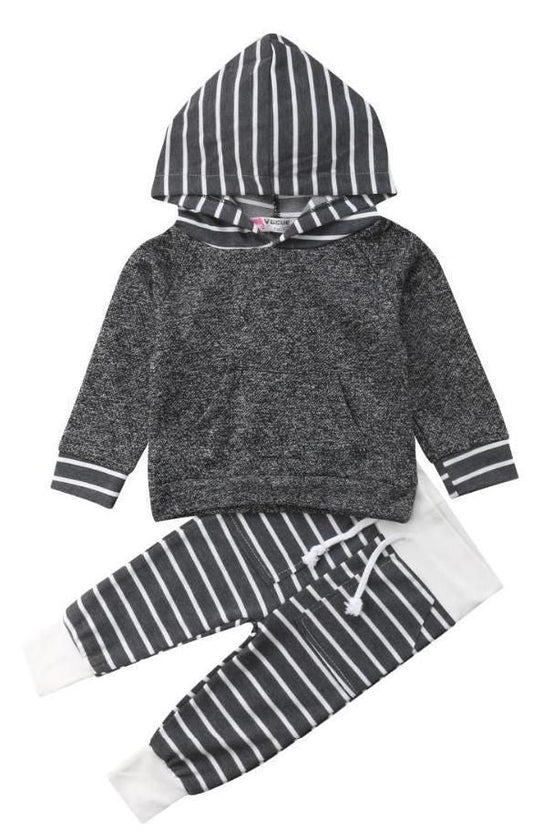 Gray Striped Hoodie and High Waisted Pants 