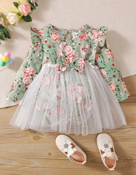 Mint Floral Romper Dress with Romantic Tutu