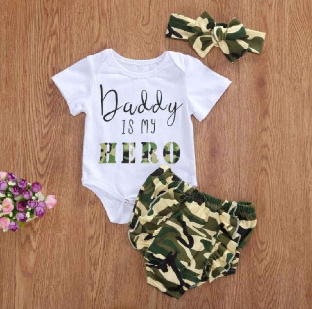 Daddy is My Hero Romper with Bloomer and Headband
