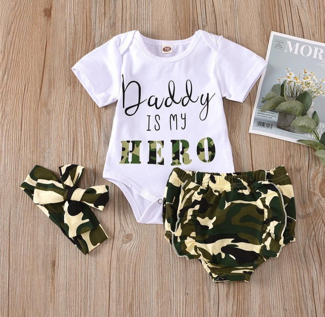 Daddy is My Hero Romper with Bloomer and Headband